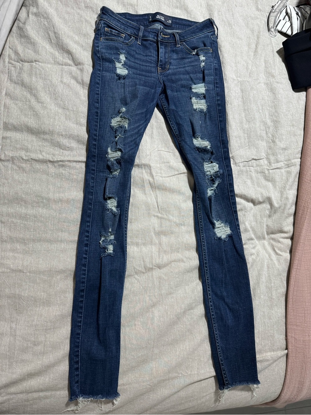 Hollister Dark Blue Distressed Skinny Jeans 1